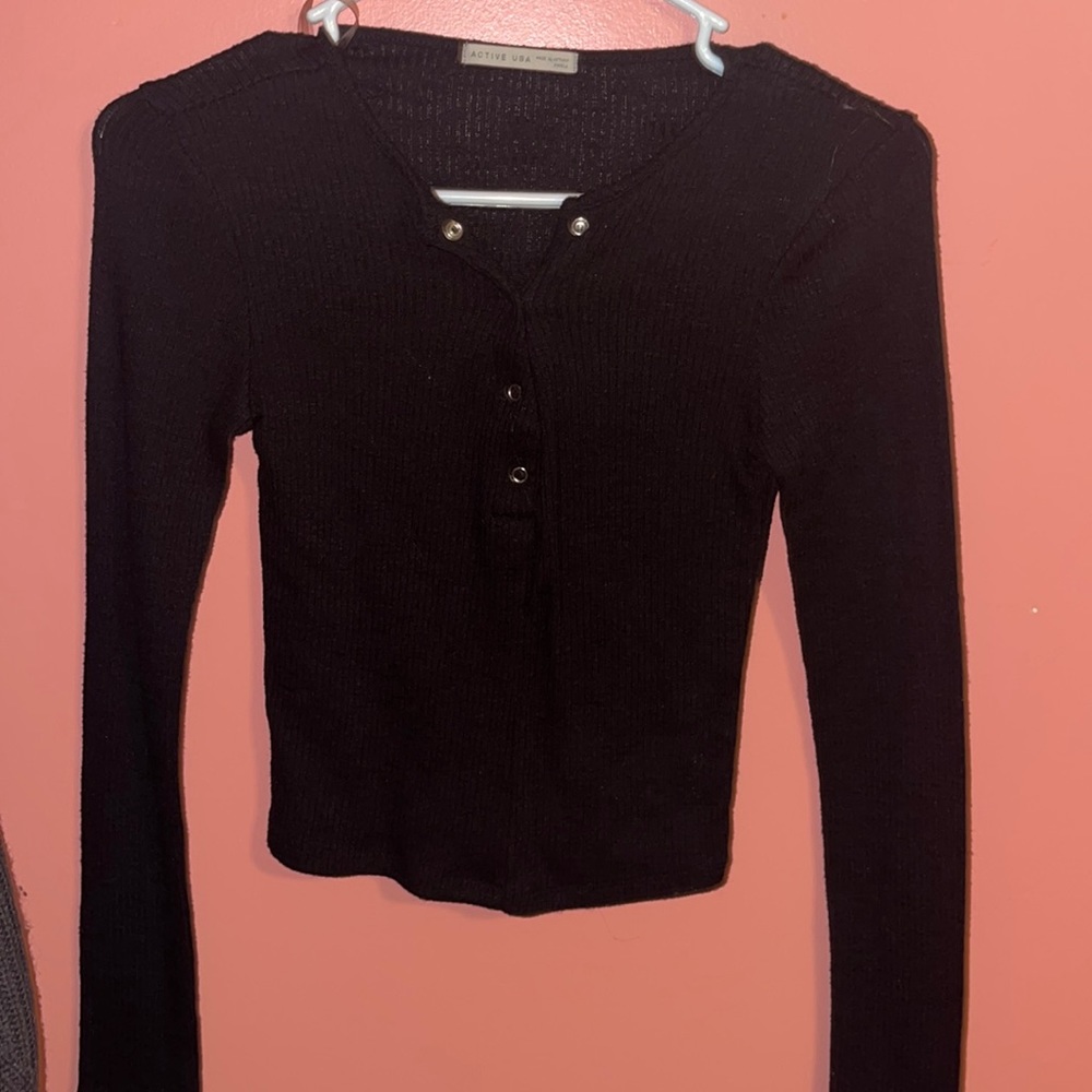 Active USA black button up shirt